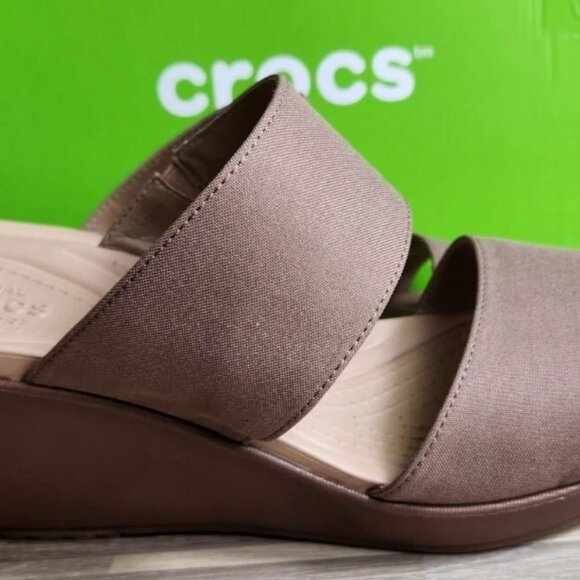 Crocs Leigh 2 Strap Wedge Sandals 11w Bronze Dual Comfort Women's Fashion Shoes - Picture 6 of 16